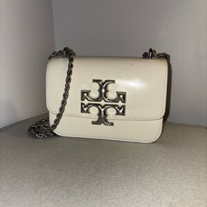 Small Eleanor Square Tory Burch Cream Crossbody Bag with stainless steelHardware